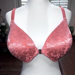 SOMA Vanishing Back FULL COVERAGE Lace front-close CORAL Rose. Underwire. 38DD